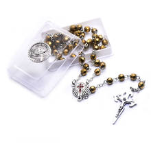 Collar de cristal dorado de 6mm para mujer, cadena de aleación de 18 lados, Jesús, religioso, religioso, regalo, empaquetado en caja 2024 - compra barato