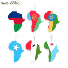 SANSHOOR Mixed One Side Printing Country Flag Map Wooden Earrings for Woman 6Pairs 2024 - buy cheap