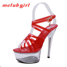 Mclubgirl sapatos de salto alto de 15cm, 5cm, prato de sapatos de verão, salto fino, sandálias à prova d'água, sandálias transparentes de cristal, sapatos de casamento lfd 2024 - compre barato