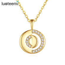 LUOTEEMI Asymmetric Round Long Pendant Necklace AAA High Quality Cubic Zircon Crystal Chain Brilliant Round Gold Color Necklace 2024 - buy cheap