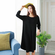 Home pijama feminin new spring and autumn modal nightdress female long-sleeved summer loose black home wear 2024 - buy cheap