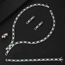 Godki conjunto de joias femininas, brincos de pulseira verde brilhante, conjunto de joias para casamento e noivado romântico 2024 - compre barato