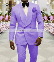 2 Pieces Men's Suit Lavender Casual Floral Blazer Prom Purple Tuxedo Tweed Shawl Lapel Dinner Party White Jacket Wedding Grooms. 2024 - buy cheap