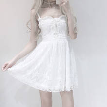 Vestido japonés de olita para mujer, vestido sexy de lolita con lazo cruzado en el pecho, color blanco, nuevo estilo de verano 2024 - compra barato