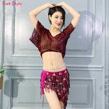 New belly dance performance clothing net top + sequin skirt performance training suit women Oriental dance Dance set 2024 - buy cheap