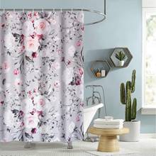 Cortina de chuveiro de tecido floral cinza e rosa flores cortinas de chuveiro com ganchos à prova dwaterproof água pesada flor rosa cortina de chuveiro 2024 - compre barato