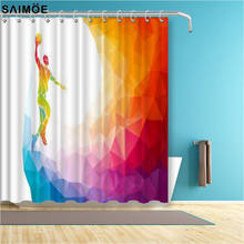 Cortina de banheiro 3d geométrica de poliéster, colorida, jogador de basquete, à prova d'água, cortina de chuveiro, tecido de poliéster, decoração de banheiro 2024 - compre barato