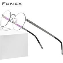 FONEX feito à mão óculos frame men vintage redondo screwless óculos de prescrição óptica marca designer feminino 98626 2024 - compre barato