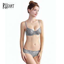 Roseheart New Women Fashion Gray Sexy Lingerie Sets Underwire Lace Bow Cotton Panties Padded Push Up Bra Sets Plus Size 2024 - buy cheap