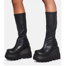 Botas de tacón grueso con plataforma para mujer, zapatos informales de media caña, estilo gótico, con suela gruesa y cabeza grande 2024 - compra barato