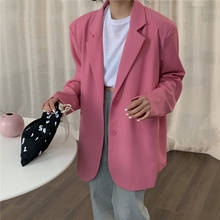 2022 Chic Loose Light Pink Women Blazer Autumn Single Buttons Female Suit Jacket Full Sleeve Outwear Blazer Femme 2024 - buy cheap