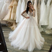 Vestido de noiva princesa, vestido nude de marfim vintage, apliques de casamento com mangas compridas 2024 - compre barato