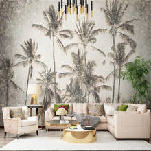 Papel de parede 3d personalizado milofi, mural de plantas tropicais, coqueiro, pintado à mão para sala de estar, quarto, decoração de parede 2024 - compre barato