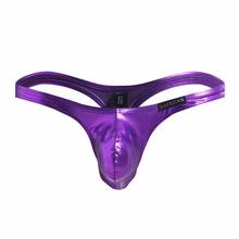 Cuecas masculinas de couro sintético, tanga estilo fio dental com cintura alta, roupa interior do látex, tanga antiderrapante 2024 - compre barato