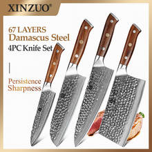 XINZUO-Juego de cuchillos de cocina de acero damasco martillado, conjunto Knfe de acero inoxidable, Santoku, cortador de carne, 4 Uds. 2024 - compra barato