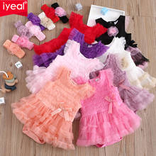 IYEAL Newborn Princess Baby Girl Tutu Dresses With Headband Summer Infant Clothes Lace Ruffle Bodysuit Sunsuit Outfits 2024 - buy cheap
