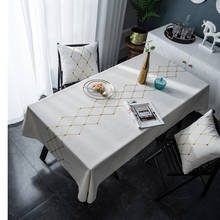 Bordado geométrico de lino nórdico con diamantes, mantel impermeable, mesa de comedor, Rectangular, hojas doradas, cubierta de mesa cuadrada 2024 - compra barato
