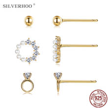 SILVERHOO 925 Sterling Silver Earrings For Women 5A Cubic Zirconia And Pearl Stud Earrings Korean Exquisite Small Earring Set 2024 - buy cheap