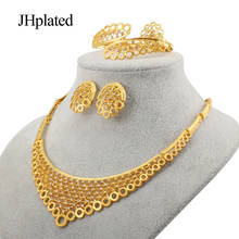 Conjuntos de joyería de color dorado de Dubái para mujer, regalos de esposa nupcial de boda india africana, collar, pulsera, pendientes, anillo, conjunto de joyería para mujer 2024 - compra barato