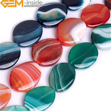Natural Smooth Flat Oval Banded Blue Red Agates Stone Beads For Jewelry Making 9 Pcs Loose DIY 2024 - buy cheap