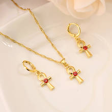 Gold cz Egyptian Ankh Cross Jewelry Set Women Charms Jewelry Girls Egypt Hieroglyphs Crux Ansata pendant necklace earrings gifts 2024 - buy cheap