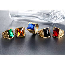 Men's Jewelry Stainless Steel Seal Style Gold Shining Big Stone Rings For Women Men Punk Rock Dragon Signet Rings Zircon Ring 2024 - buy cheap