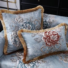 Европейская жаккардовая наволочка для дивана 45x45 см, Роскошный бежевый синий цветок, квадратный прямоугольный Декоративный 3D чехол для подушки 30x50 см 2024 - купить недорого