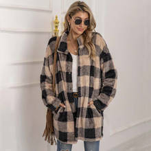 Autumn Long Faux Fur Coat Women Plaid Jacket Winter Coat Women Long Sleeve Fluffy Teddy Jacket Ladies Warm Plush Jacket Female 2024 - buy cheap