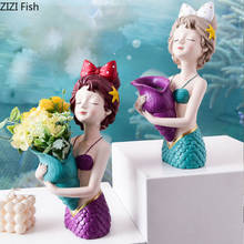 Pintado sereia vaso resina personagem estátua planta vasos decorativos sereia arranjo de flores vasos decoração da sala estar 2024 - compre barato