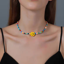 Ожерелье-чокер с бусинами женское, модное ожерелье с разноцветными цветами и смайликом, милое ожерелье с бусинами в виде смайлика для девушек, лето 2024 - купить недорого