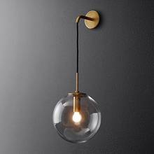 Lámpara de pared Vintage americana, luz LED de bola de cristal E27, candelabro negro dorado para mesita de noche, Wandlamp 2024 - compra barato