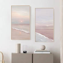 Nórdico pôr-do-sol seascape quadros de lona e cópias rosa oceano arte da parede fotos para sala estar quarto decoração casa 2024 - compre barato