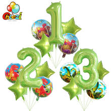 Globos de aluminio con forma de números para niños, globos redondos de dinosaurios de 18 pulgadas, decoración para fiesta de cumpleaños, juguetes para baby shower, fruta verde, 5 uds. 2024 - compra barato