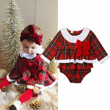 Cute Newborn Baby Girl Christmas Clothes Cotton Long Sleeve Plaid Bow Ruffle Romper Autumn Casual Outfit 0-24M 2024 - buy cheap