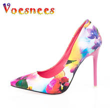 Voesnees Women Pumps High Heels 10 cm Wedding Colorful Flower Sexy Print Shallow Mouth Pointed Office Shoes Fashion Single Shoe 2024 - buy cheap