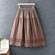 Skirts Womens Fresh Elastic Waist Hollow 2022 Spring Summer Embroidery Stitching Long Skirt Cotton Loose Skirt 2024 - compre barato