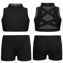 Conjunto de treino esportivo fitness para meninas, roupas de ginástica com top curto e bermuda para balé e dança, conjunto de fantasia de ginástica 2024 - compre barato