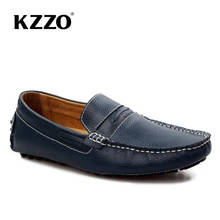 Kzzo 100% couro genuíno deslizamento-na moda masculina apartamentos mocasins 2021 novos mocassins outono sapatos masculinos casuais calçados marca confortável 2024 - compre barato