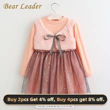 Bear Leader/платье для девочек 2021 г. Новые весенние платья Одежда для детей платье принцессы розовая шерстяная одежда с длинными рукавами и бантом для девочек 2024 - купить недорого