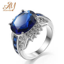 Anillos Yuzuk de plata esterlina 925 para hombre, Gema sólida de Topacio Azul, aguamarina, piedra de nacimiento para boda, regalo de fiesta, joyería 2024 - compra barato