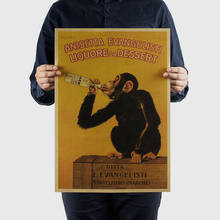 Póster de papel kraft retro nostálgico para decoración del hogar, Ilustración Creativa de parodia de gorila potable, pegatinas de pared de pintura 2024 - compra barato