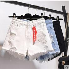 Shorts em denim feminino, cintura alta, sexy, plus 5xl, curto, para verão, novo, solto, com buraco 2024 - compre barato