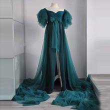 Charming Green Tulle Maternity Gowns Short Sleeves   Pleated Long Length With Waistband Plus Size Photo   Shoot Dresses 2024 - buy cheap