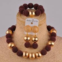 Majalia, conjunto de joyería de cuentas africanas de boda nigeriana, conjunto de joyas de plástico marrón para collar de boda Africana js-13 2024 - compra barato