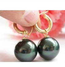 Jewelry Free Shipping  HUGE 12MM PERFECT ROUND BLACK SOUTH SEA SHELL PEARL EARRING 2024 - buy cheap