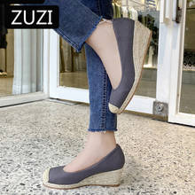 Zuzi sandálias femininas de salto médio grosso, calçados de cunha em estilo novo de primavera e outono 2021 para mulheres, tecido de palha 2024 - compre barato
