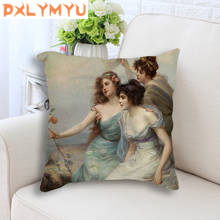 Funda de cojín de lino con estampado de retrato de mujer europea, cubierta de almohada Retro decorativa para el hogar, sofá y dormitorio 2024 - compra barato