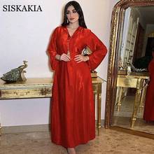 Siskakia Dubai Hooded Abaya Dress for Women France Velvet Ribbon Long Sleeve Moroccan Turkish Arabic Muslim Clothes Red 2020 New 2024 - buy cheap