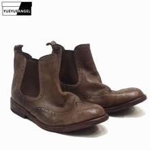 Botas Chelsea de piel auténtica tallada para hombre, de punta redonda Botines altos, Estilo Vintage, Brogue 2024 - compra barato