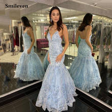 Smileven Blue Mermaid Prom Dresses Sexy Spaghetti Strap Lace Formal Evening Party Gowns Backless Special Evening Dress 2024 - buy cheap